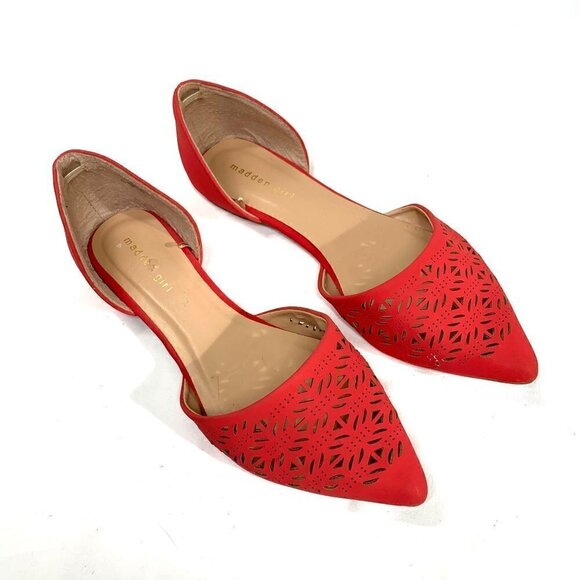 Madden Girl G-ELLY D'Orsay Flats Pointed Toe Red Perforated Vegan Leather Sz 11 - Picture 5 of 10